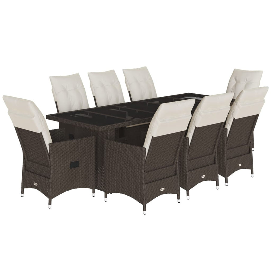 9-delige Bistroset met kussens poly rattan bruin