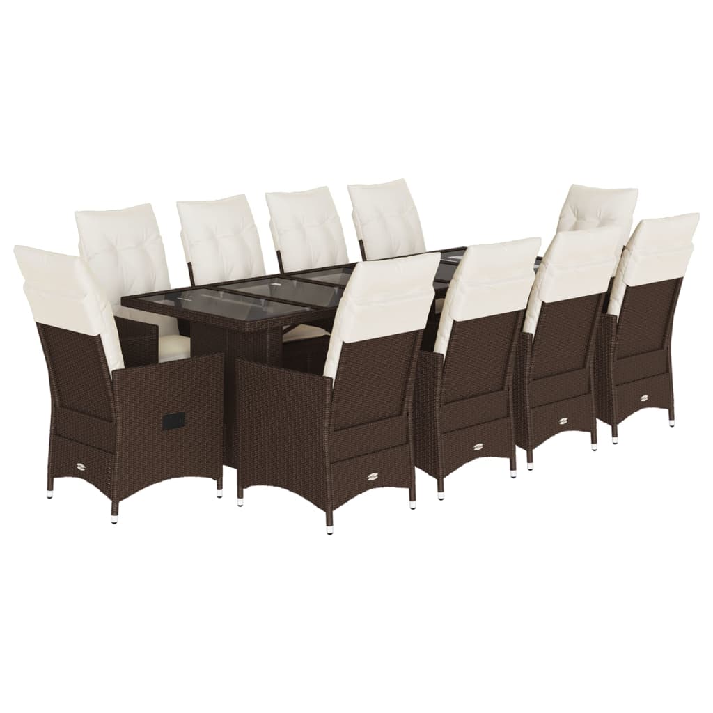 11-delige Bistroset met kussens poly rattan bruin