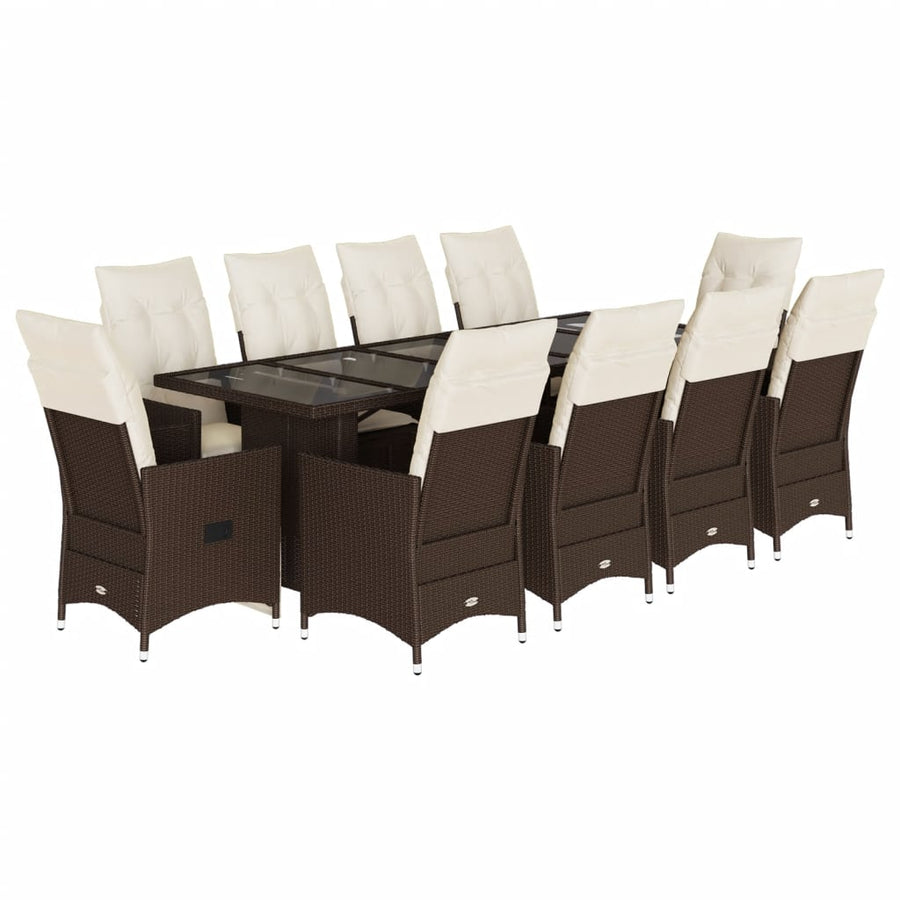 11-delige Bistroset met kussens poly rattan bruin