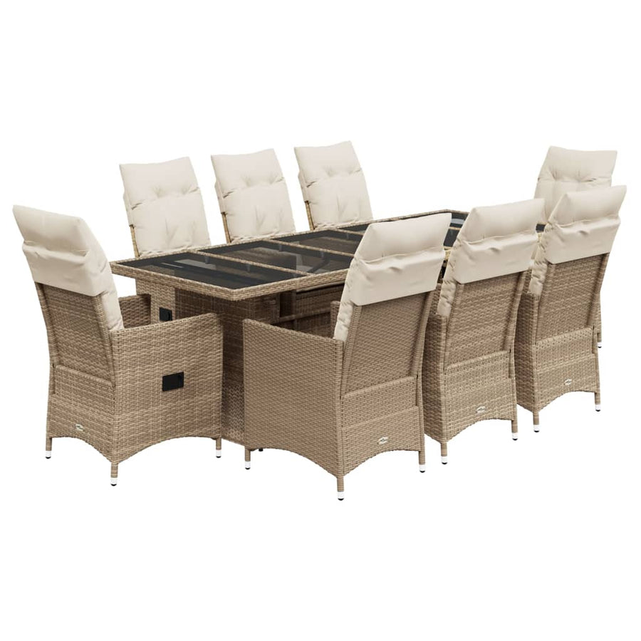 9-delige Bistroset met kussens poly rattan beige