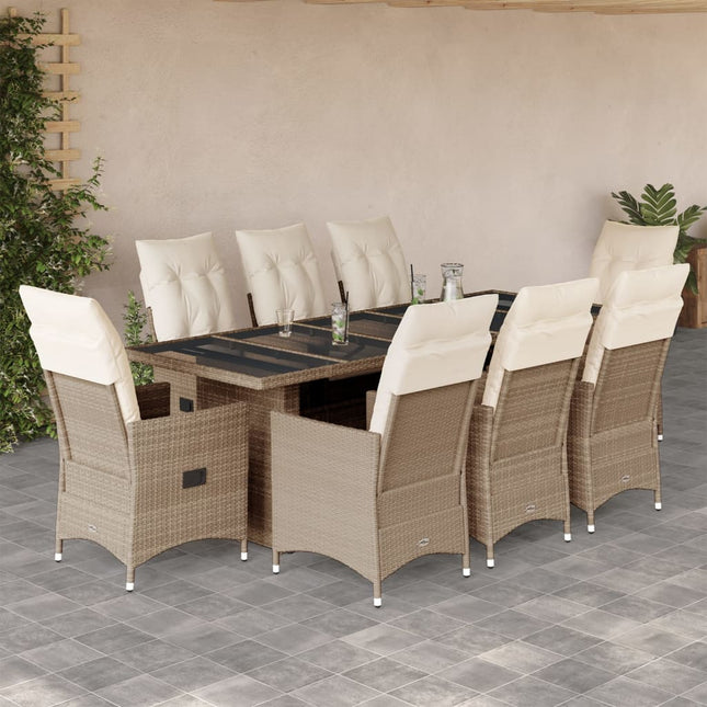 9-delige Bistroset met kussens poly rattan beige