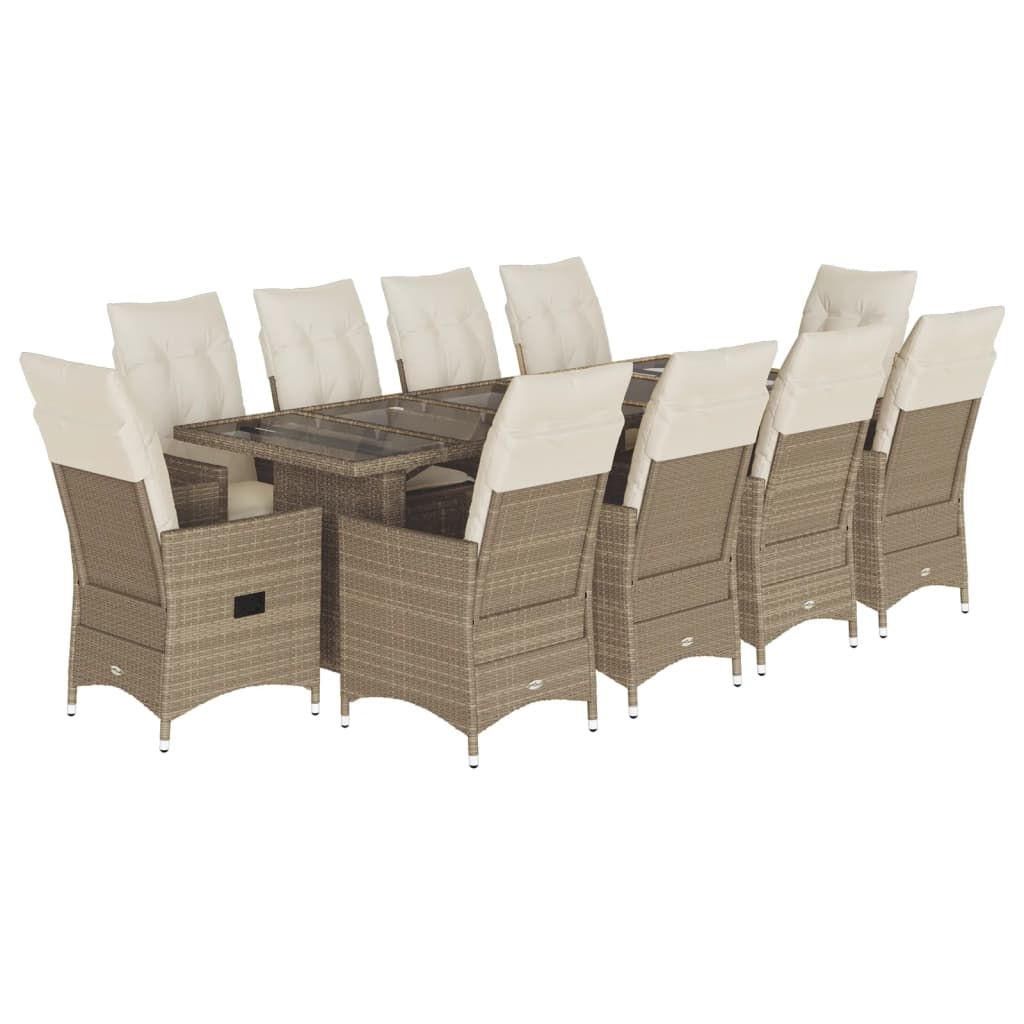 11-delige Bistroset met kussens poly rattan beige