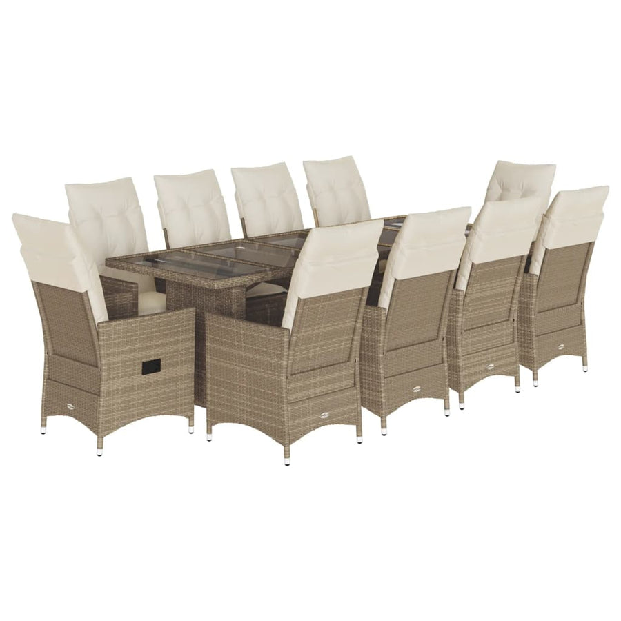 11-delige Bistroset met kussens poly rattan beige