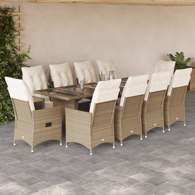 11-delige Bistroset met kussens poly rattan beige