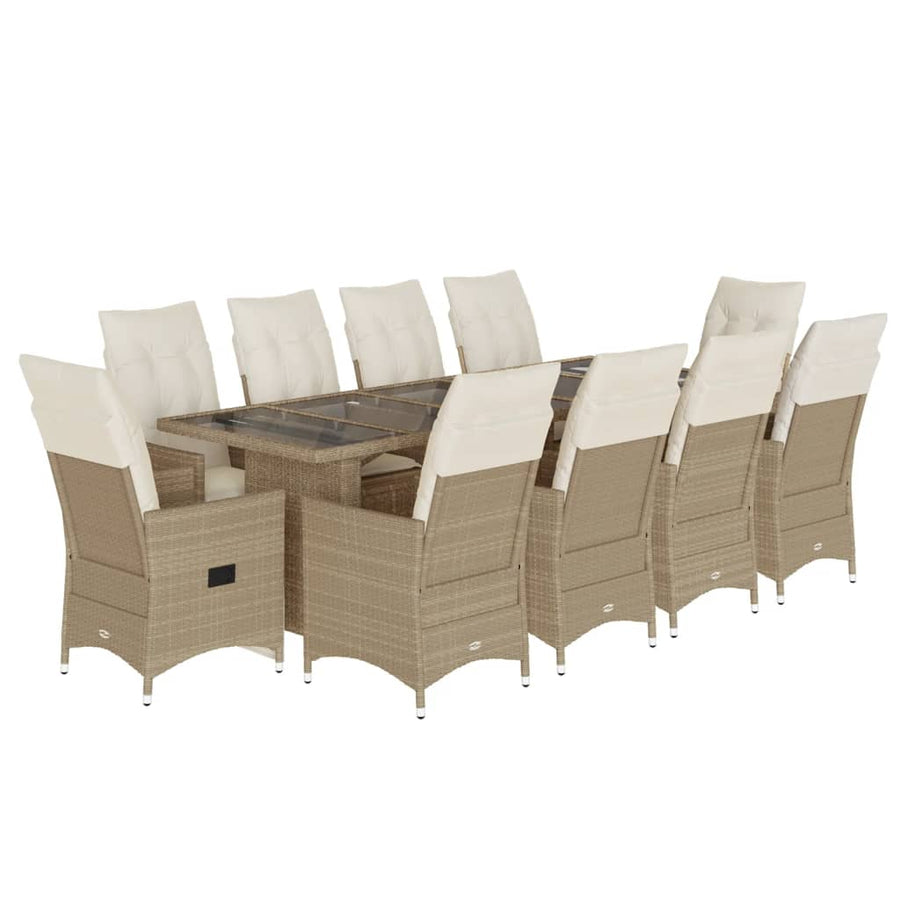 11-delige Bistroset met kussens poly rattan beige