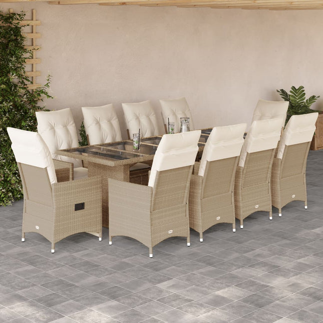 11-delige Bistroset met kussens poly rattan beige