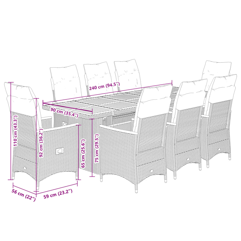 9-Delige Tuinset Met Kussens Poly Rattan Zwart 8