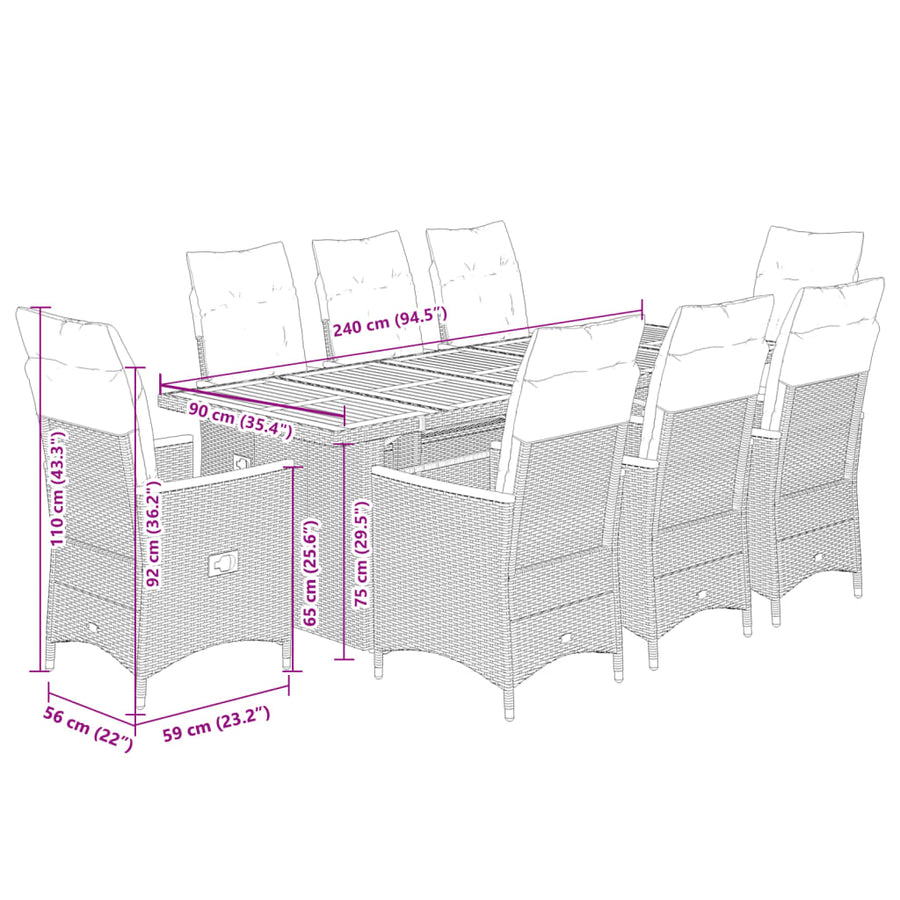 9-Delige Tuinset Met Kussens Poly Rattan Zwart 8