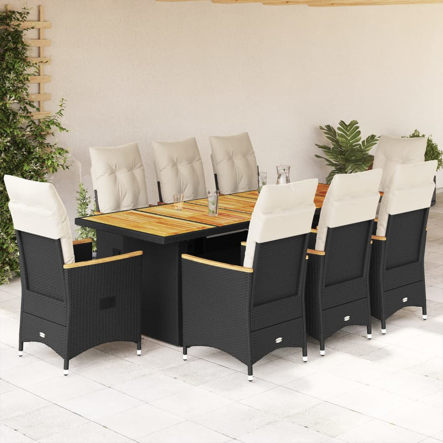 9-Delige Tuinset Met Kussens Poly Rattan Zwart 8