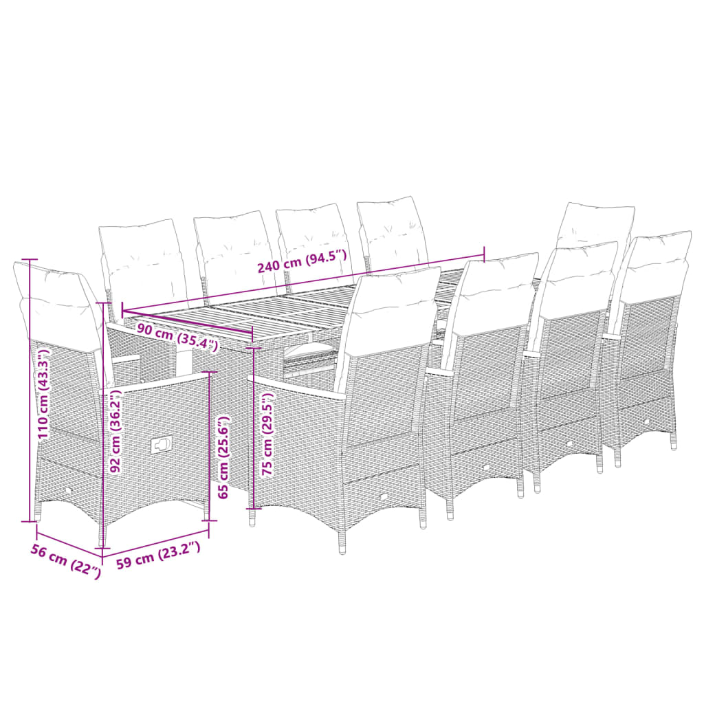 11-Delige Bistroset Met Kussens Poly Rattan Zwart 10
