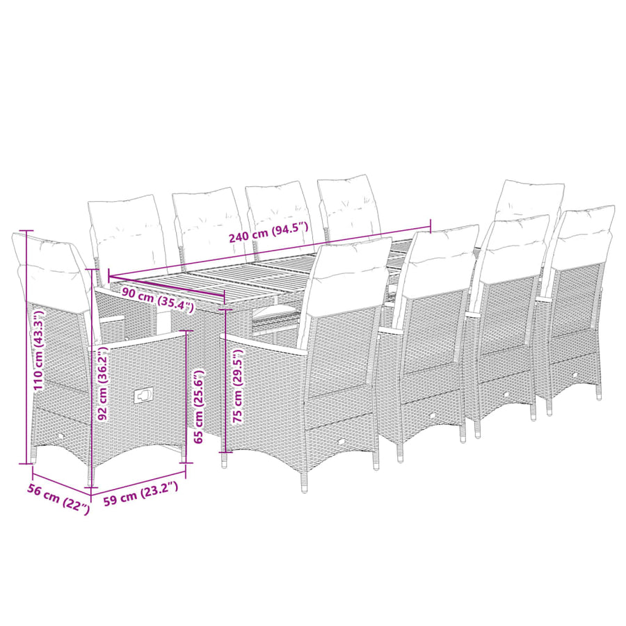 11-Delige Bistroset Met Kussens Poly Rattan Zwart 10