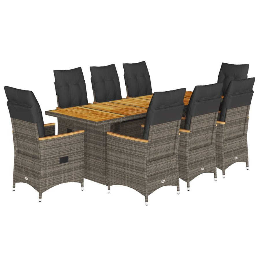 9-Delige Bistroset Met Kussens Poly Rattan Grijs 8