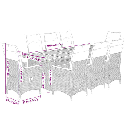 9-Delige Bistroset Met Kussens Poly Rattan Grijs 8