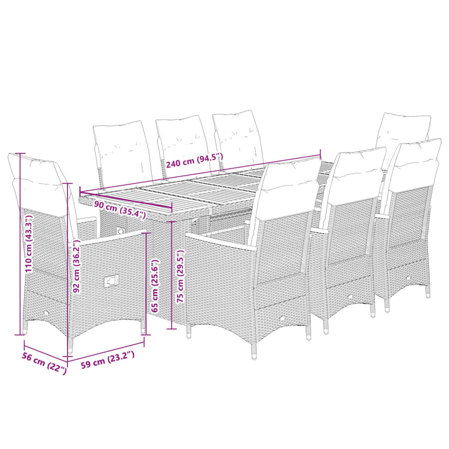 9-Delige Bistroset Met Kussens Poly Rattan Grijs 8