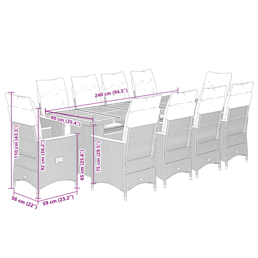 11-Delige Bistroset Met Kussens Poly Rattan Grijs 10