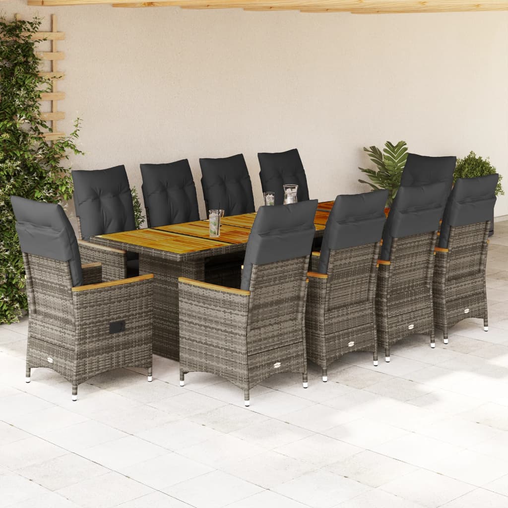 11-Delige Bistroset Met Kussens Poly Rattan Grijs 10