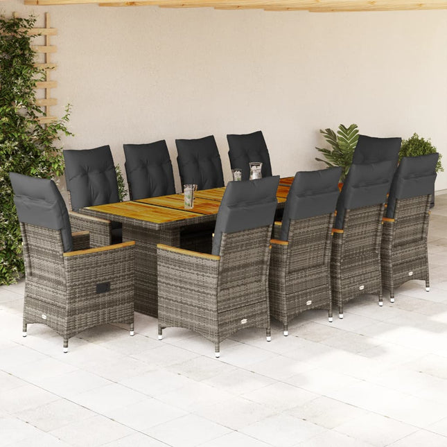 11-delige Bistroset met kussens poly rattan grijs