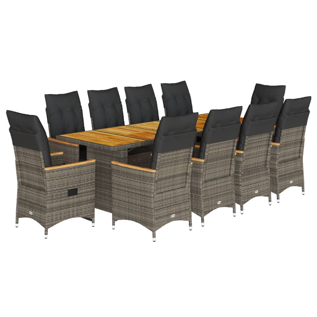 11-Delige Bistroset Met Kussens Poly Rattan Grijs 10