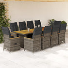 11-delige Bistroset met kussens poly rattan grijs