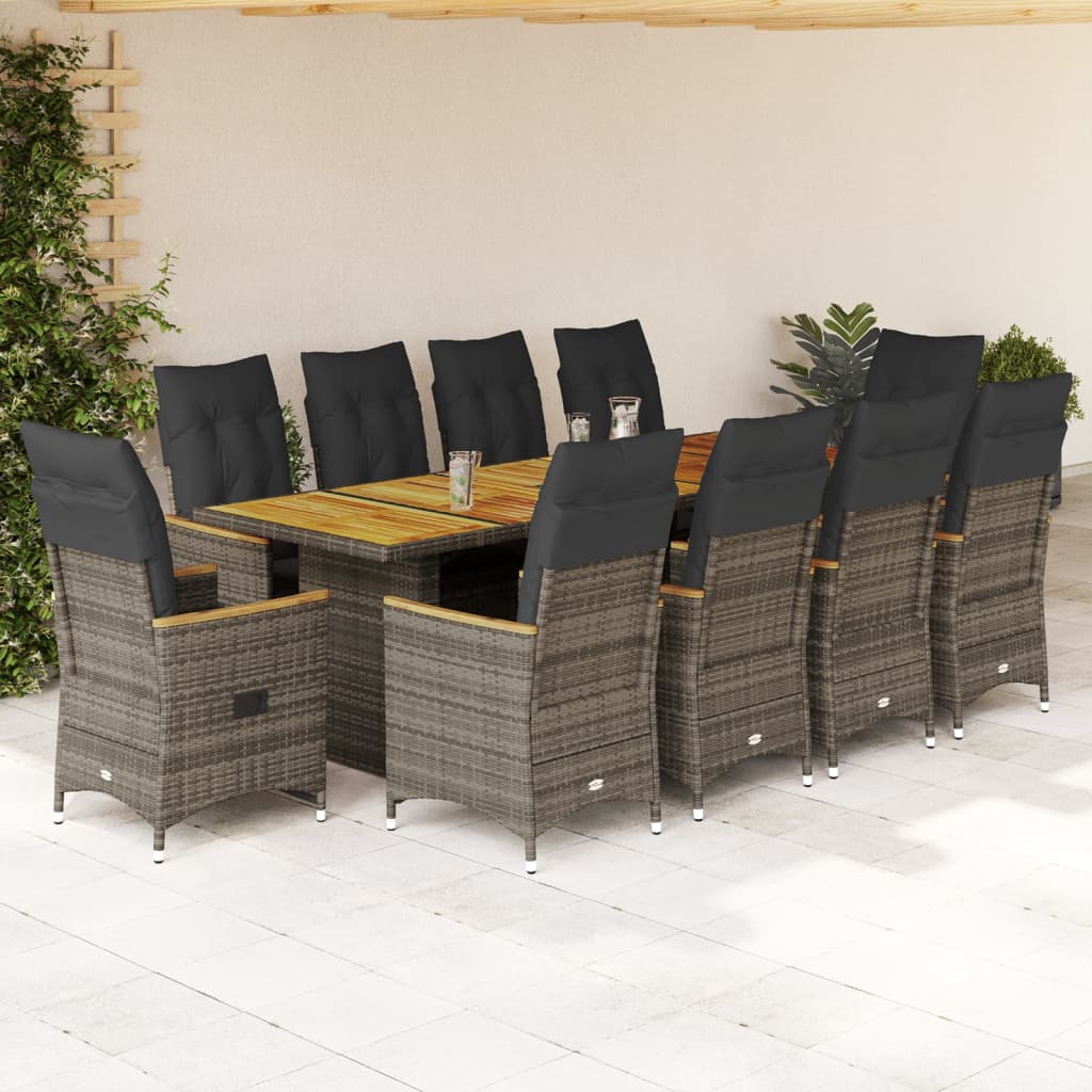 11-Delige Bistroset Met Kussens Poly Rattan Grijs 10