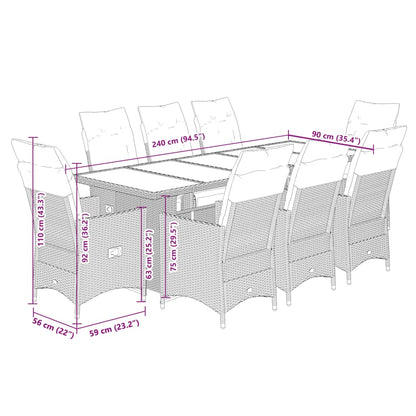 9-Delige Bistroset Met Kussens Poly Rattan 8