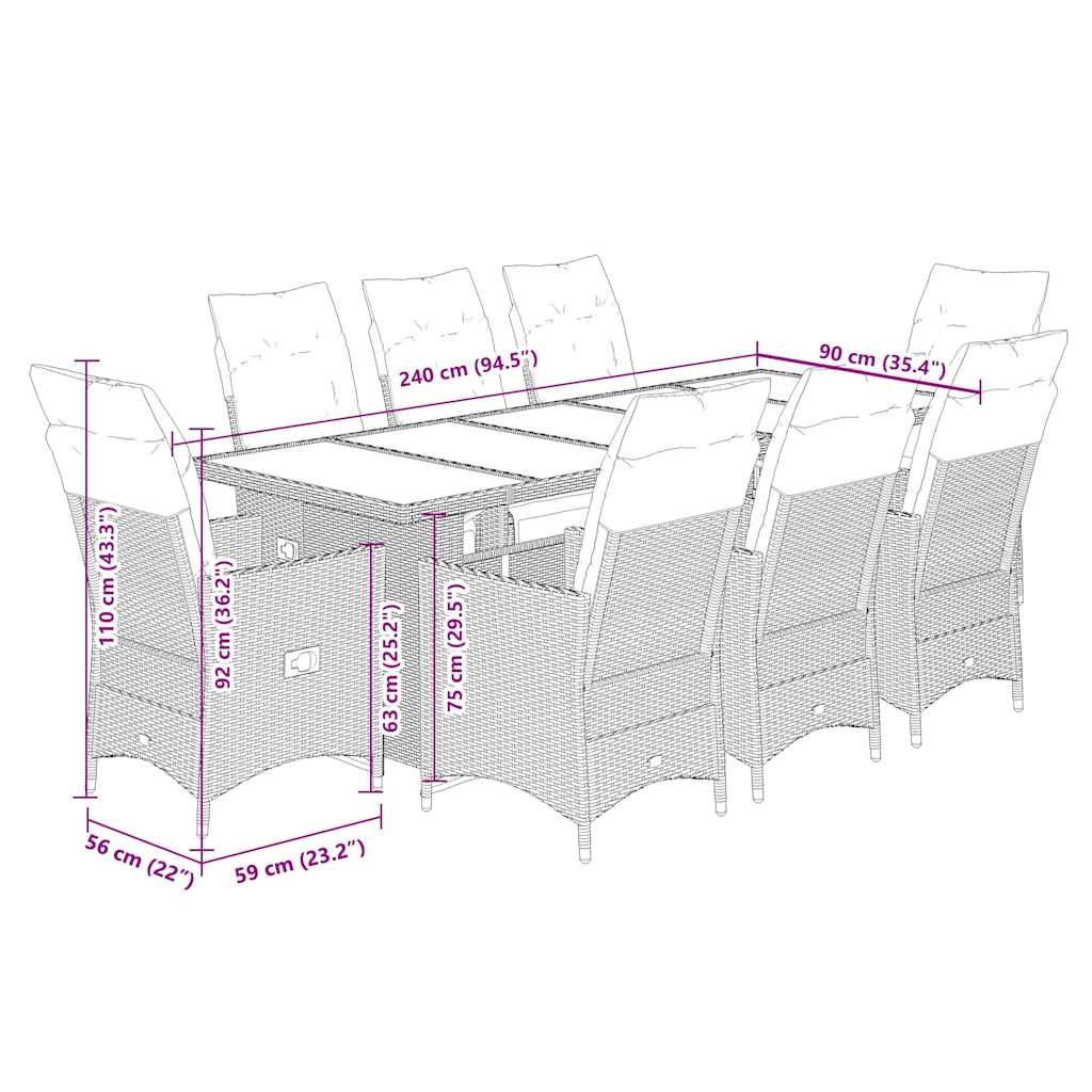 9-Delige Bistroset Met Kussens Poly Rattan 8