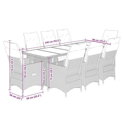 9-Delige Bistroset Met Kussens Poly Rattan 8