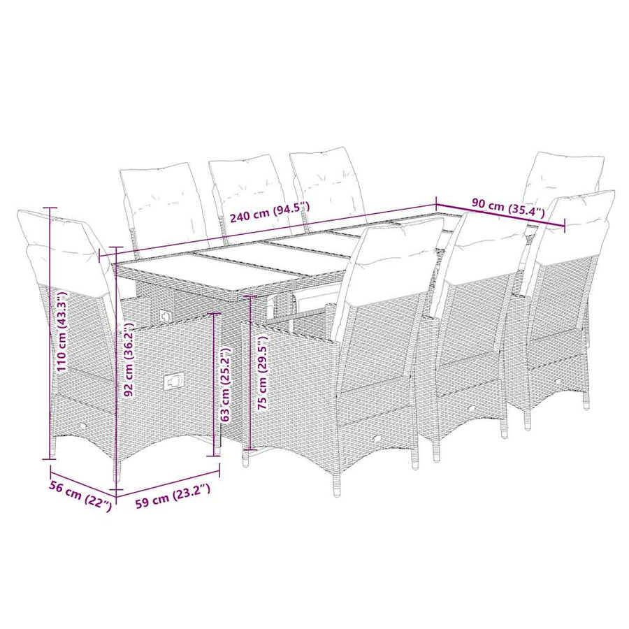 9-Delige Bistroset Met Kussens Poly Rattan 8