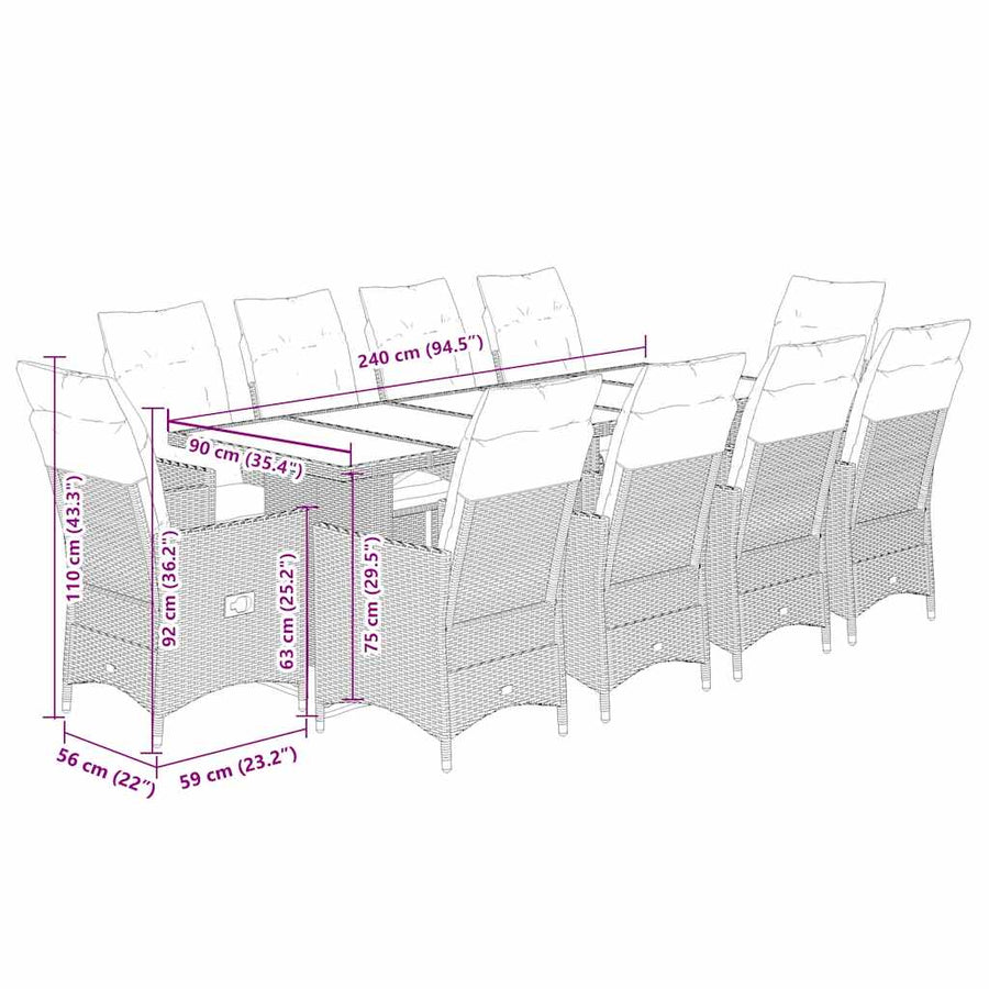 11-Delige Bistroset Met Kussens Poly Rattan 10