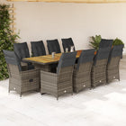 11-delige Bistroset met kussens poly rattan grijs