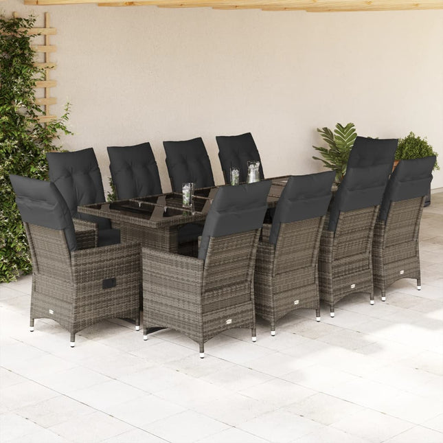 11-delige Bistroset met kussens poly rattan grijs