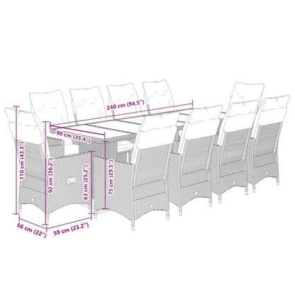 11-delige Bistroset met kussens poly rattan beige