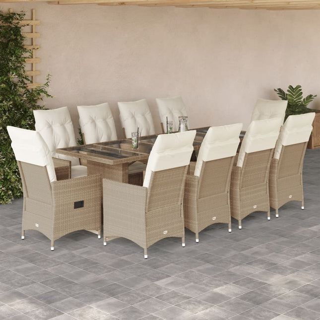 11-delige Bistroset met kussens poly rattan beige