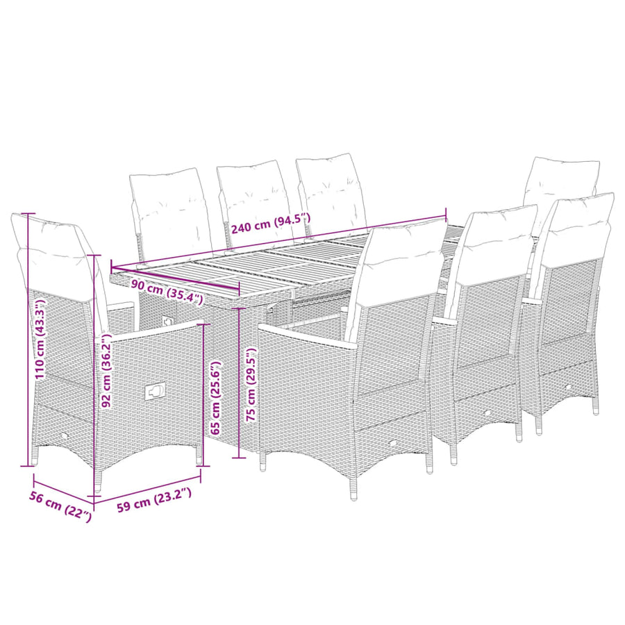 9-Delige Bistroset Met Kussens Poly Rattan 8