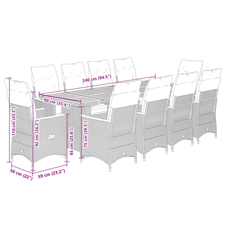 11-Delige Bistroset Met Kussens Poly Rattan 10
