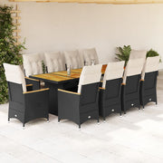 Bistroset 11-delig poly rattan zwart met kussens