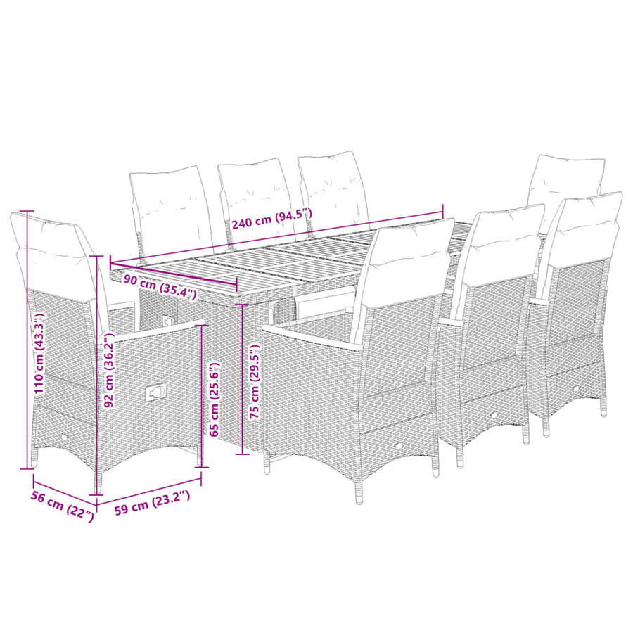 9-Delige Bistroset Met Kussens Poly Rattan 8