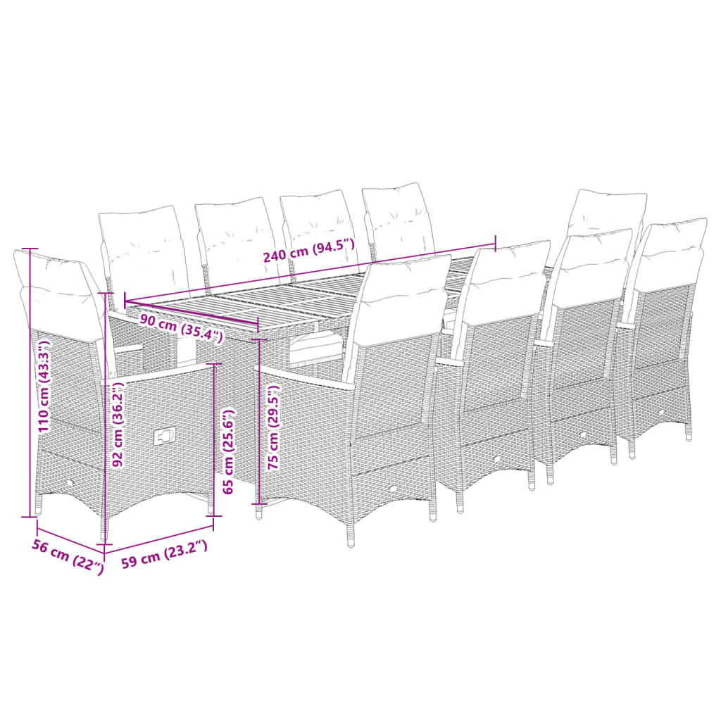 11-Delige Bistroset Met Kussens Poly Rattan 10