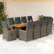 Bistroset 11-delig poly rattan grijs met kussens