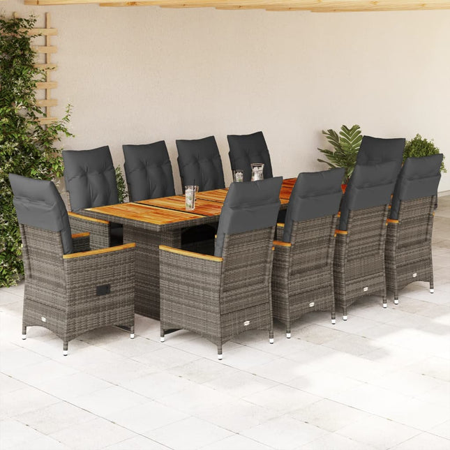 11-delige Bistroset met kussens poly rattan grijs