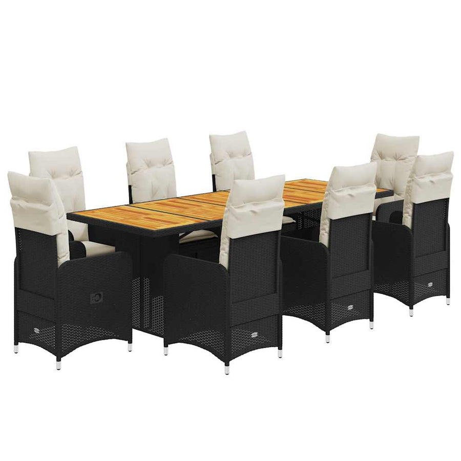 9-Delige Bistroset Met Kussens Poly Rattan Zwart 8