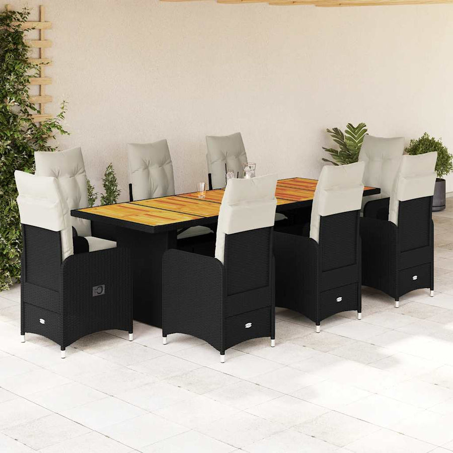 9-Delige Bistroset Met Kussens Poly Rattan Zwart 8