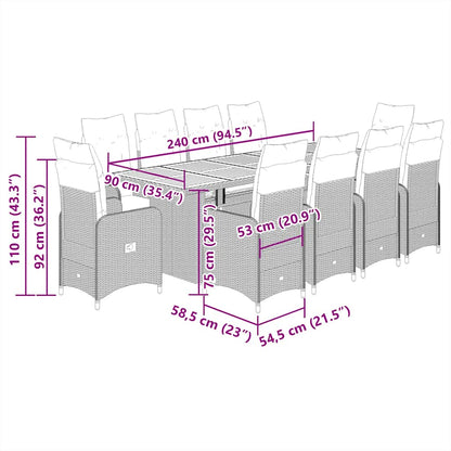 11-Delige Bistroset Met Kussens Poly Rattan Zwart 10