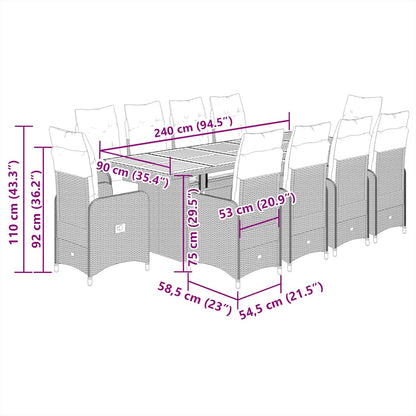 11-Delige Bistroset Met Kussens Poly Rattan Zwart 10
