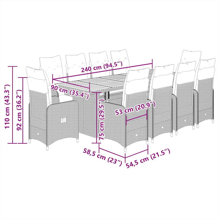 11-Delige Bistroset Met Kussens Poly Rattan Zwart 10