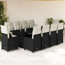 11-delige Bistroset met kussens poly rattan zwart