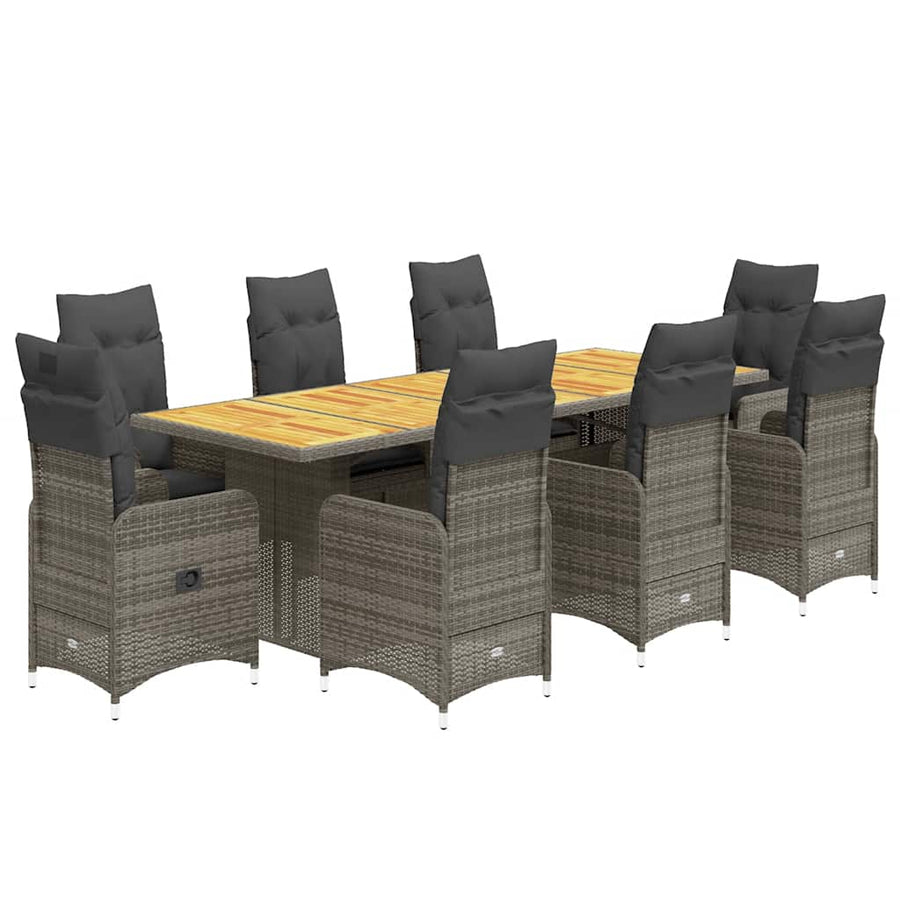 9-Delige Bistroset Met Kussens Poly Rattan Grijs 8