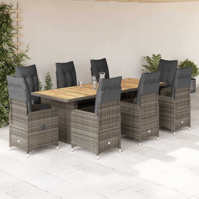 9-delige Bistroset met kussens poly rattan grijs