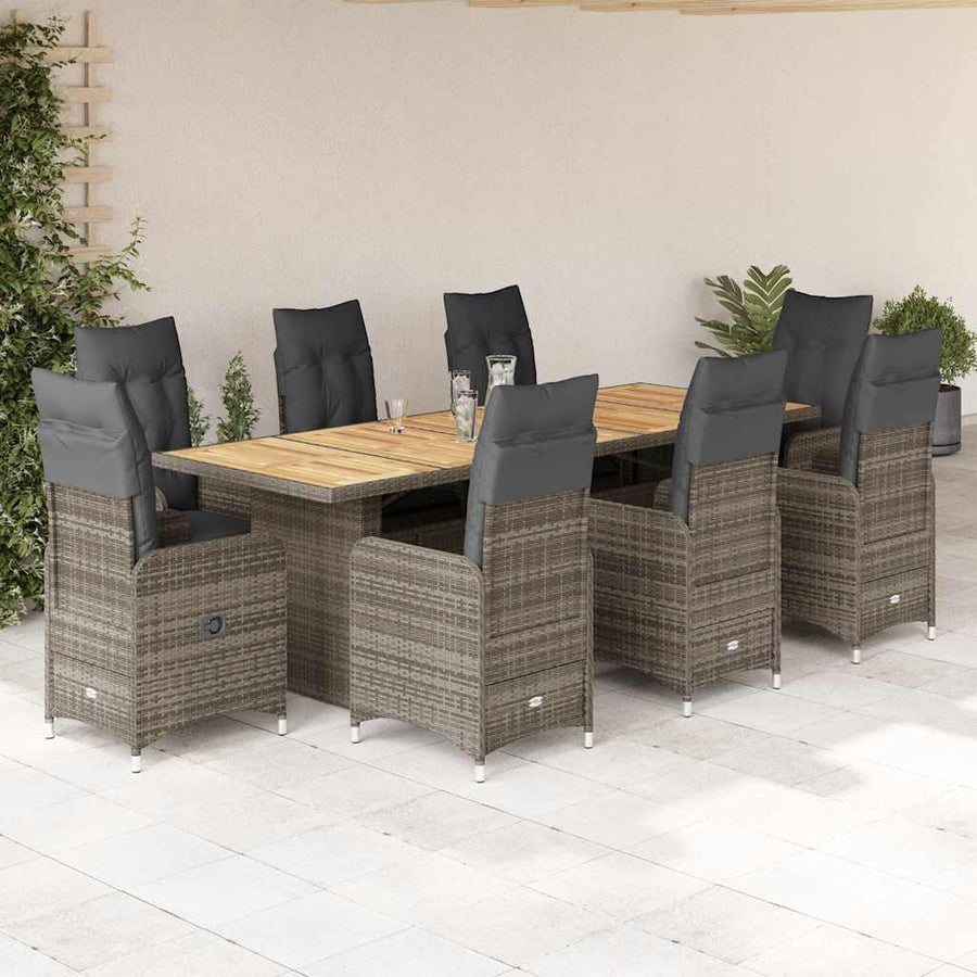 9-Delige Bistroset Met Kussens Poly Rattan Grijs 8