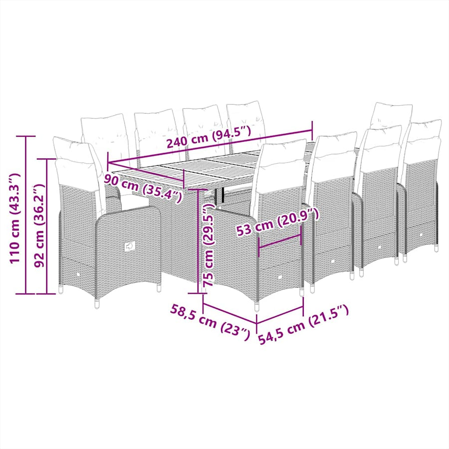 11-Delige Bistroset Met Kussens Poly Rattan Grijs 10